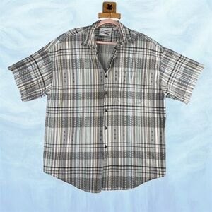 VTG Expressions XL Men's Colorful Pastel Plaid Aztec Print Button Up Shirt